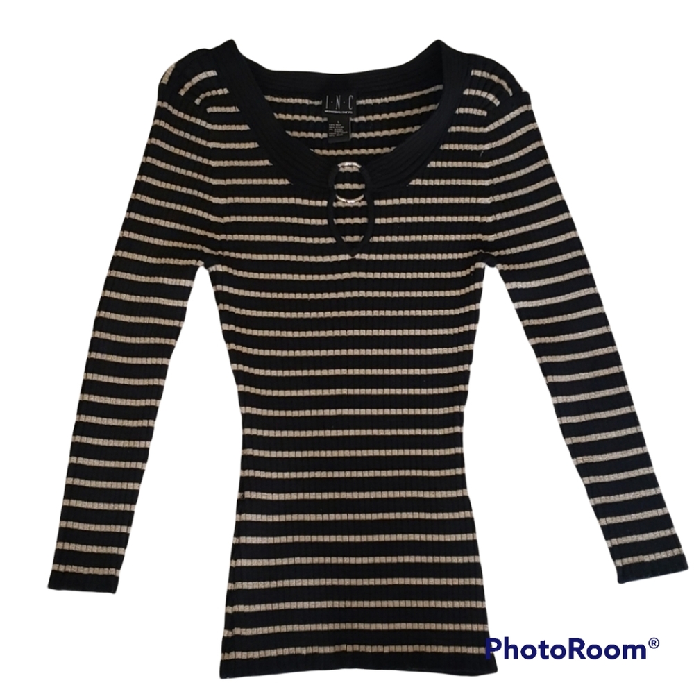 International Concepts INC I.N.C. Gold Ring Striped Sweater sz S
